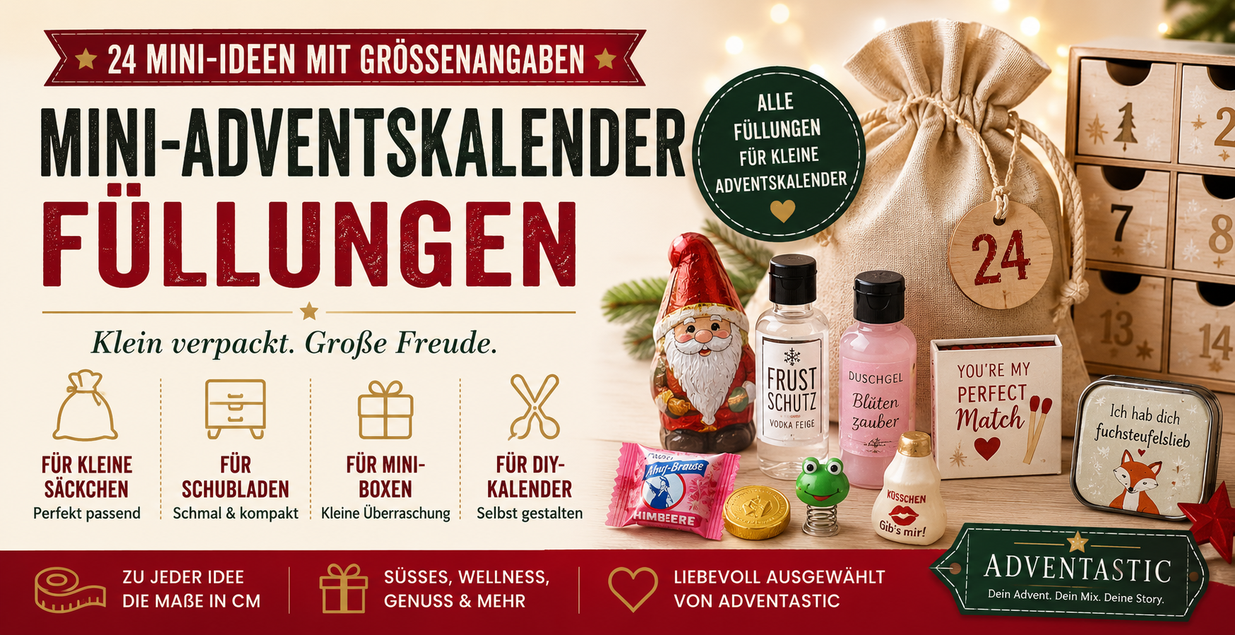 Welche Adventskalenderfüllungen passen in kleine Säckchen? 24 Mini-Ideen