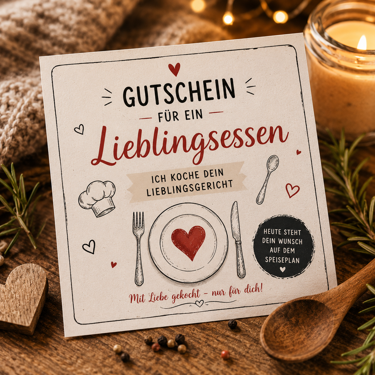 Gutschein Lieblingsessen kochen als Adventskalenderfüllung für Männer