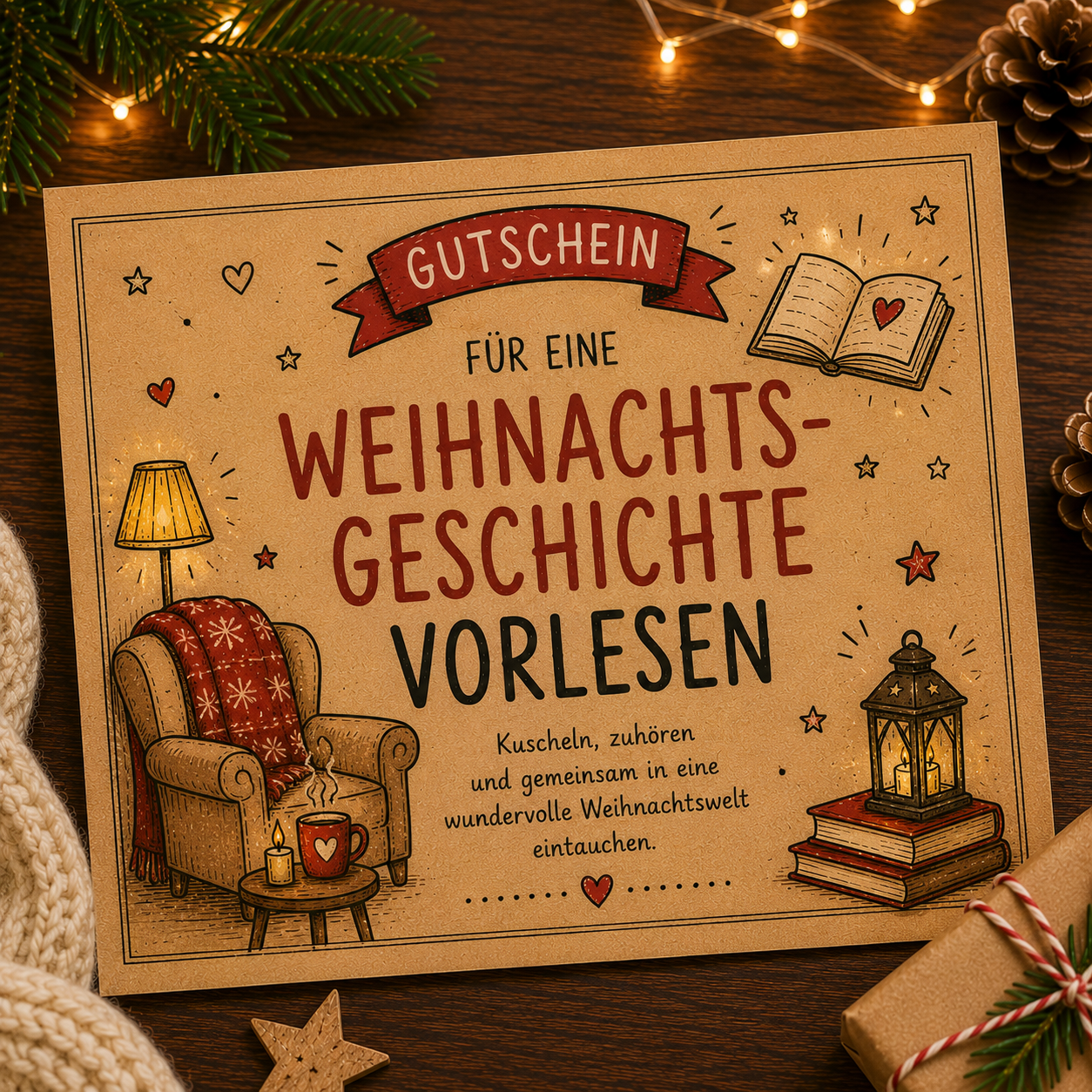 DIY Gutschein Weihnachtsgeschichte vorlesen als kostenlose Adventskalenderfüllung