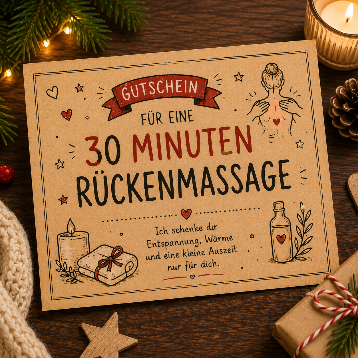DIY Gutschein Rückenmassage als kostenlose Adventskalenderfüllung
