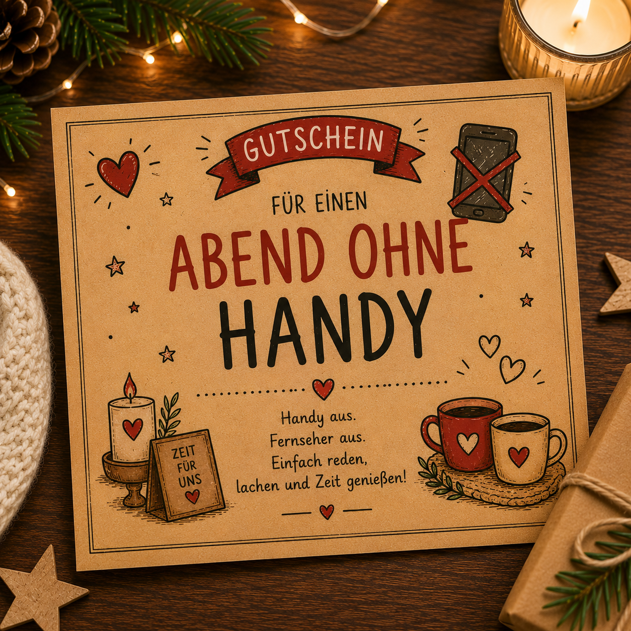 DIY Gutschein Abend ohne Handy als kostenlose Adventskalenderfüllung