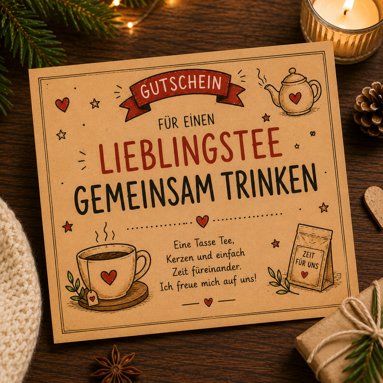 DIY Gutschein Lieblingstee gemeinsam trinken als kostenlose Adventskalenderfüllung
