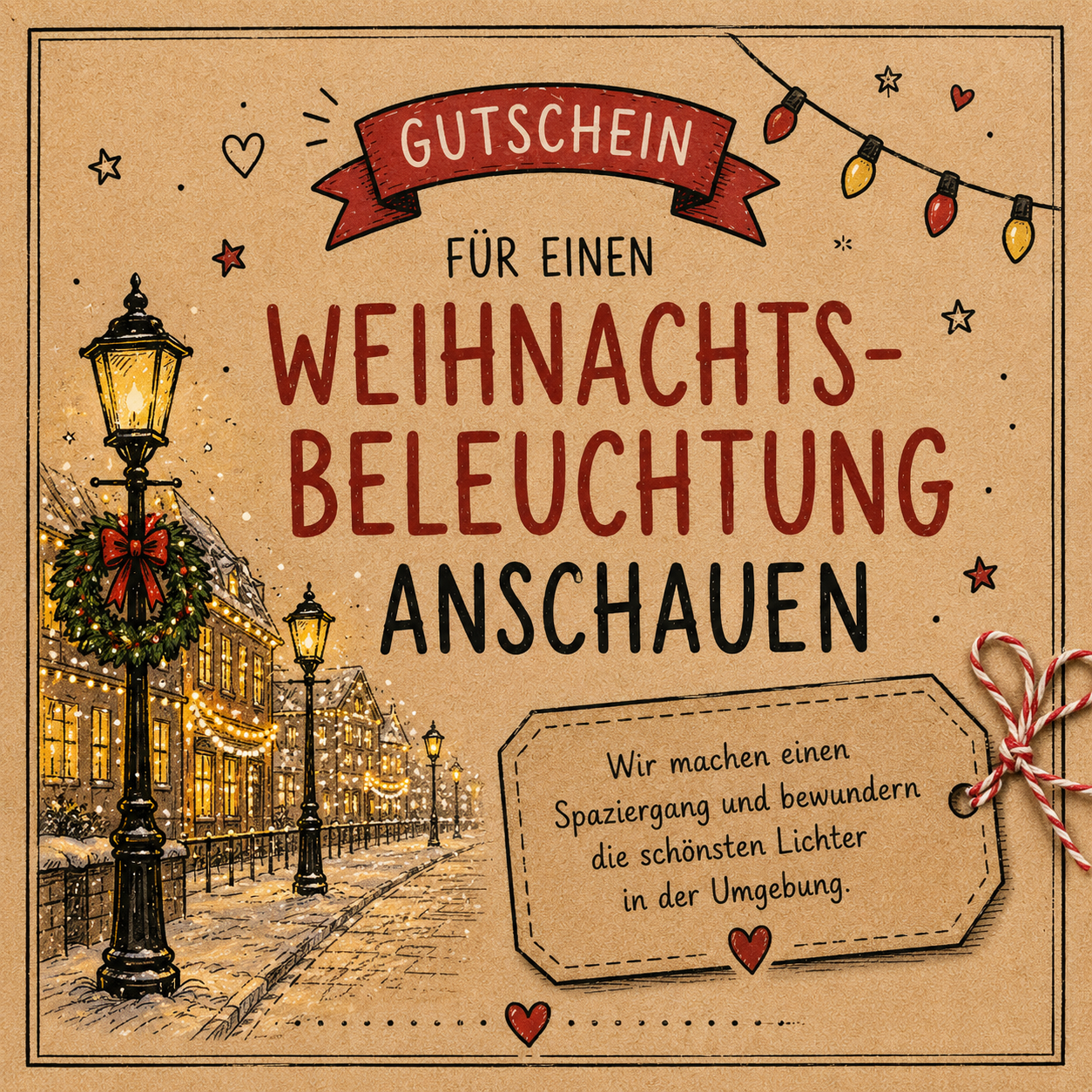 DIY Gutschein Weihnachtsbeleuchtung anschauen als kostenlose Adventskalenderfüllung